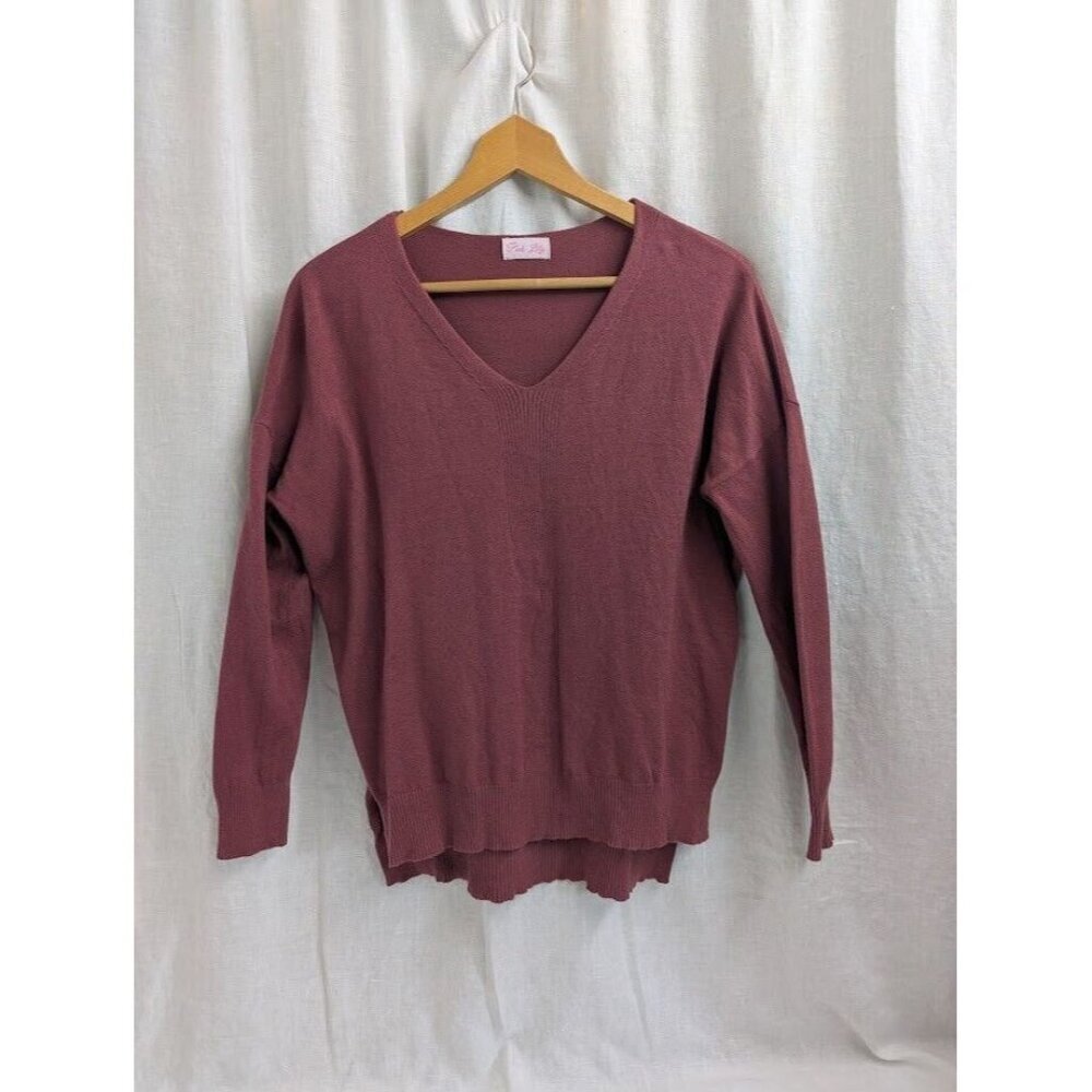 Pink Lily Women's size small burgundy maroon Pullover v-neck Sweater F2